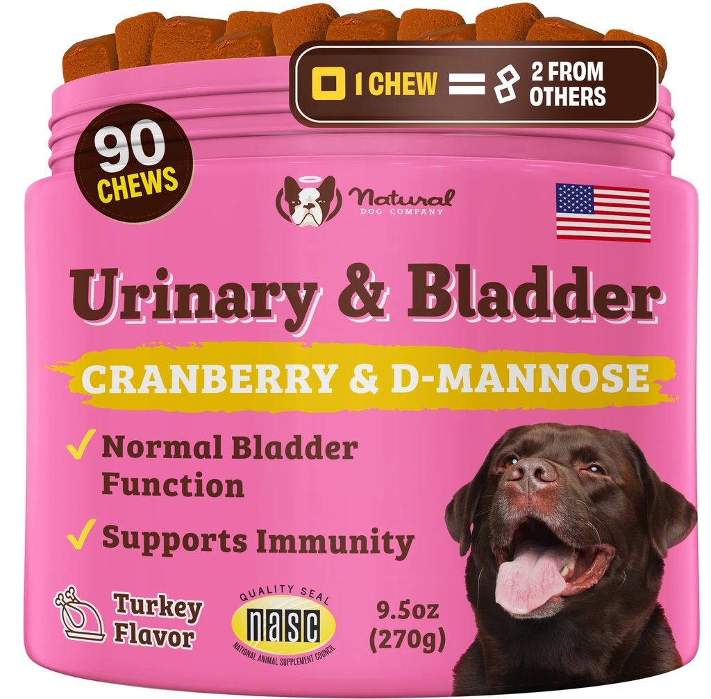 Natural Dog Company Močové a močové měchýře Doplněk pro psy - Cranberry & D- Mannose Soft Chews s marshmallow Root & Astragalus - Podporuje močení Tract Health, močová funkce a normální tok moči