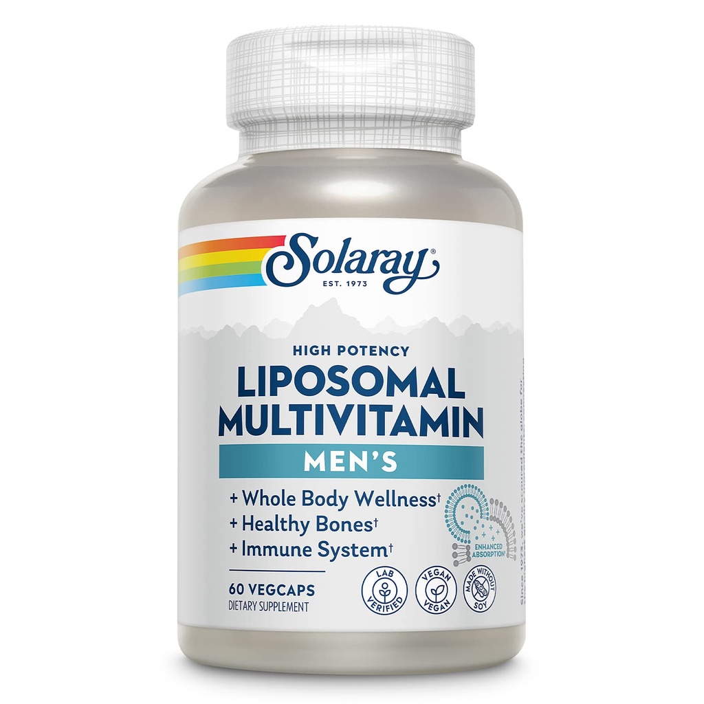 SOLARAY Lipozomální Multivitamin pro muže, Enhanced Absorpční imunitní, Energy & Bone Support, Mens Daily Multi Vitamin, BCAA je, Vitamin D3, C, B12, Zinek, Vegan, Soy Free, 30 Služební, 60 VegCaps