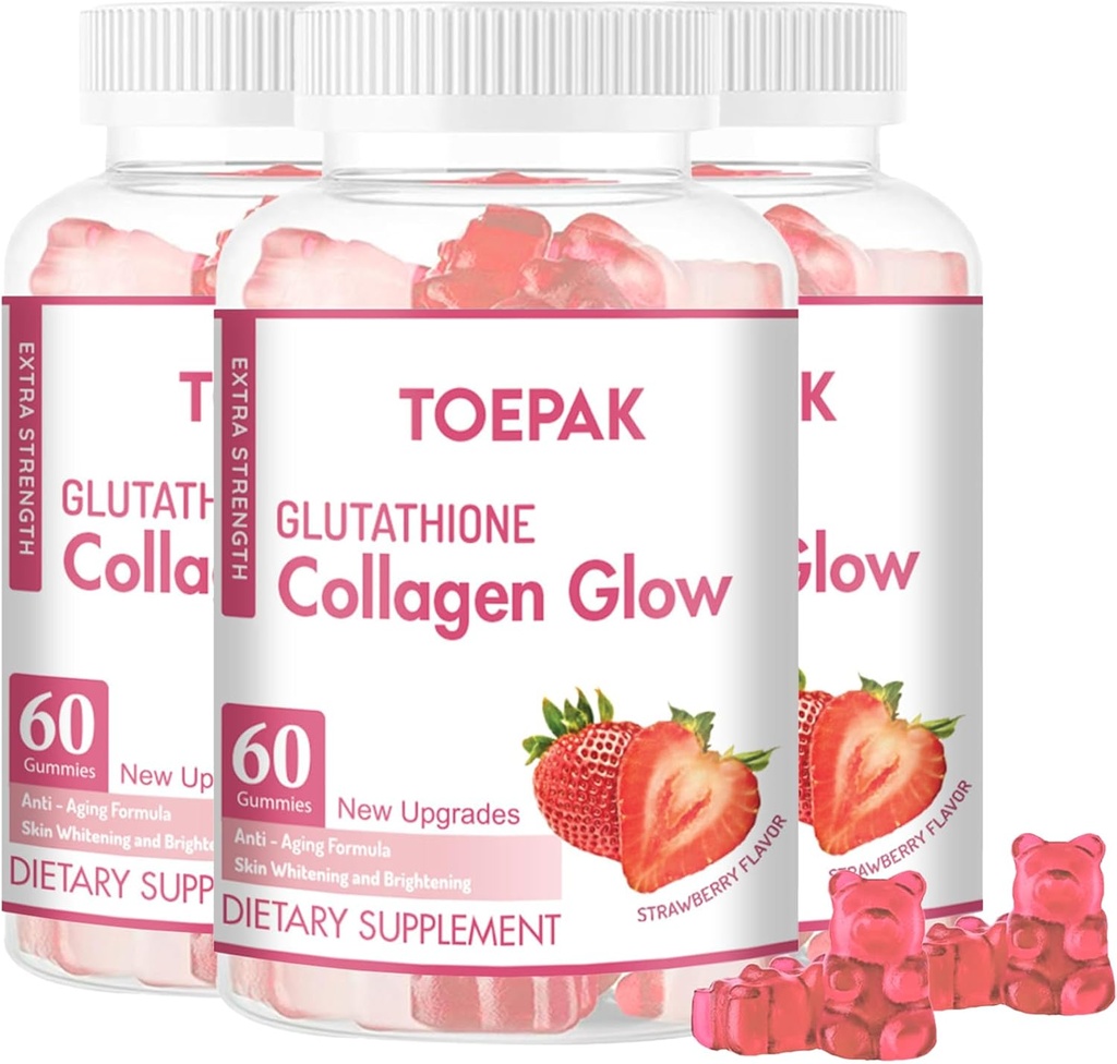 Multi kolagen Protein Glow Beauty Kolagen Gummies, Dámské anti- Aging Podpora s Glutathione, Biotin & Multivitamins, Promotes Skin & Hair Health, Jahoda, 180 Gummies (90 dní)