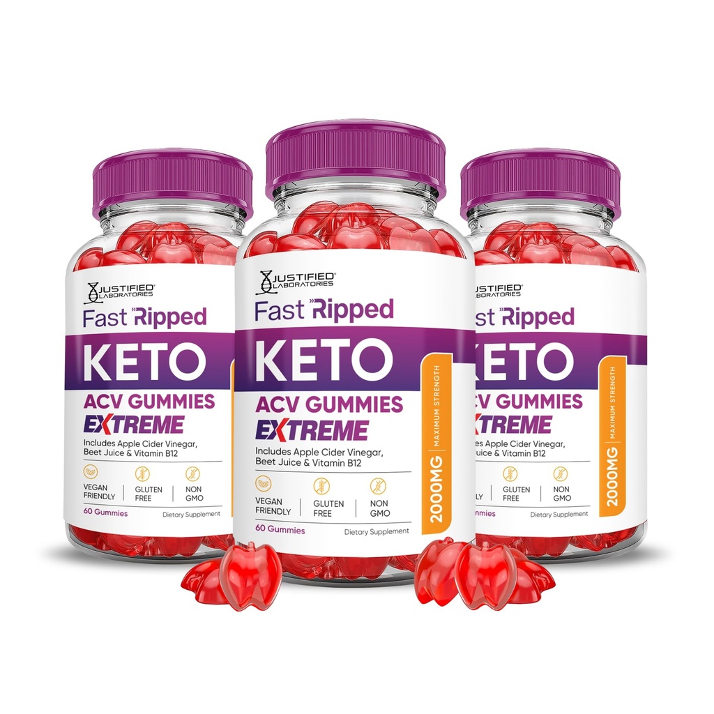 Odůvodněné laboratoře (3 Pack Fast Ripped Keto ACV Gummies Extreme 2000MG Fast Ripped Keto Gummies Apple Cider Ocet připravený s Pomegranate Beet Juice Powder B12 Vegan Non GMO 180 Gummys