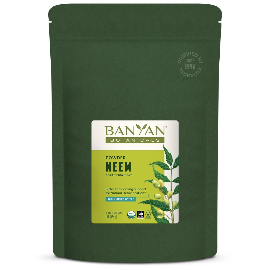 Banyan Botanicals Neem Powder - Organic Neem Leaf dodatek (Azadirachta Indica) - pro zdraví pleti, imunitní podporu a přírodní detoxikaci * - 1 LB. - Non- GMO Udržitelně sourced FFL Fair Trade
