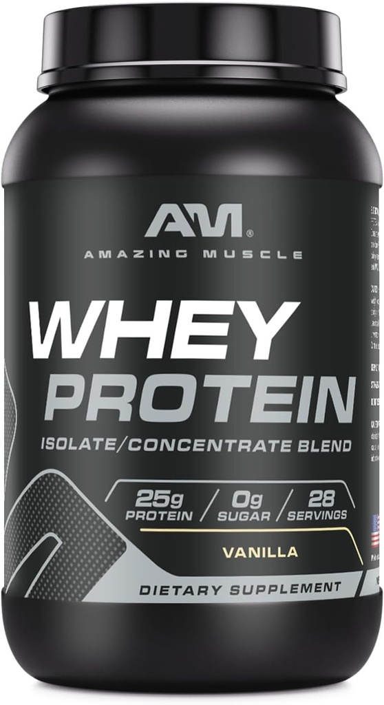Amazing Muscle 100% syrovátkový protein Powder * Pokročilý vzorec s syrovátkovým proteinem jako primární složkou spolu s koncentrátem ultrafiltrovaného syrovátkového proteinu (Vanilla, 2 LB)
