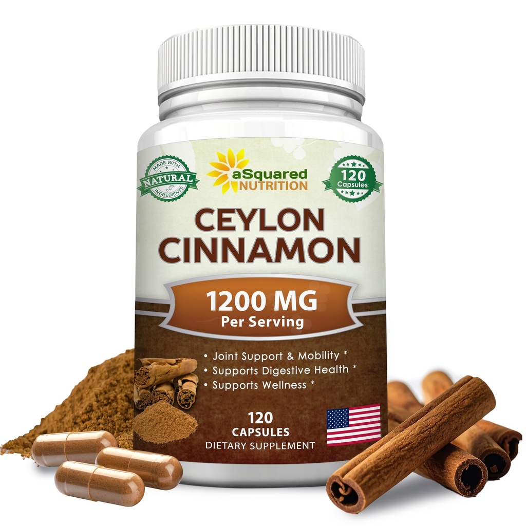 Natural Ceylon Cinnamon 1200mg - 120 Kapsle, Pravá Skořice ze Srí Lanky, Extract Doplněk Pills Promotes Heart Health