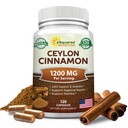 Natural Ceylon Cinnamon 1200mg - 120 Kapsle, Pravá Skořice ze Srí Lanky, Extract Doplněk Pills Promotes Heart Health