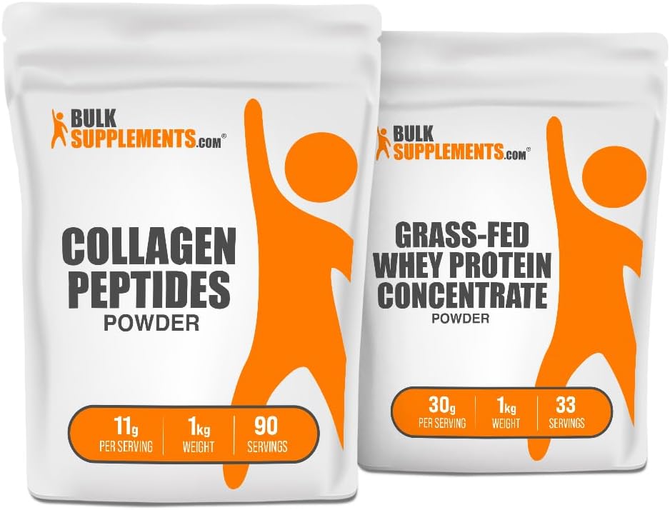 BulkSupplements Kolagen Peptides 1kg + Grass Fed Syrovátkový protein koncentrát 1kg Bundle