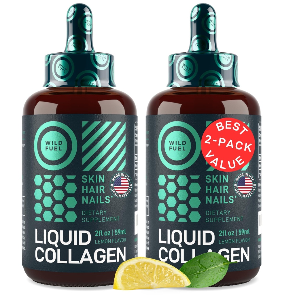 Tekutý kolagen Peptidy s biotinovými kapkami - 30,000mcg Kolagen Liquid pro ženy a muže plus Biotin - Mladá kůže, růst vlasů, silné nehty - Vlasové vitamíny pro vypadávání vlasů - Lemon Flavor - 2x2oz