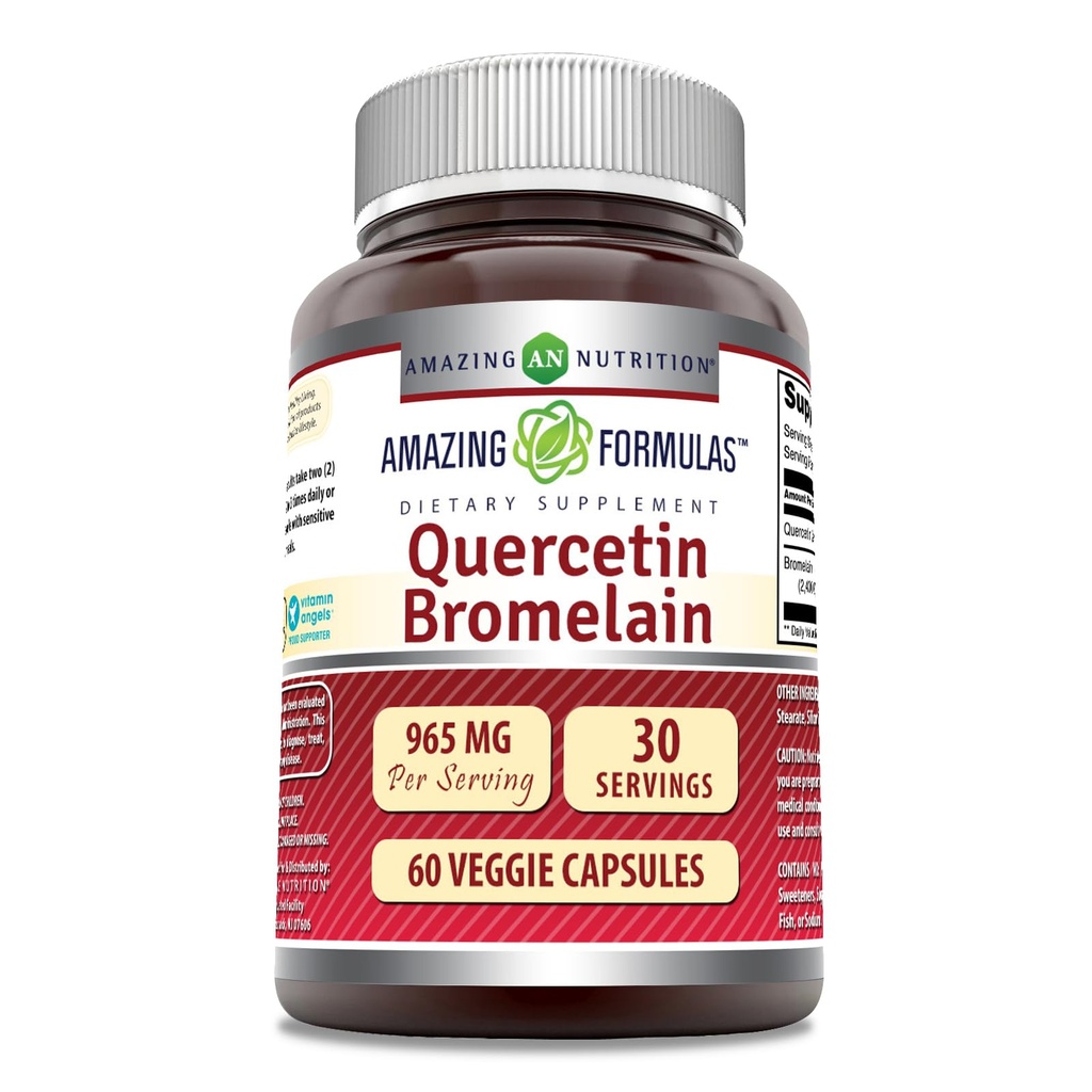 Amazing Nutrition Quercetin 800 Mg s Bromelain 165 Mg Veggie Kapsle Dodatek 124; Non- GMO 124; Gluten zdarma 124; Vyrobeno v USA 124; Vhodné pro vegetariány (60)