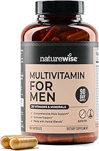 NatureWise Multivitamin pro muže - Denní mužská podpora - Minerály & Byliny pro energii, výkon, imunitu - s vitamínem A, C, D, B-Complex - Soy & Gluten-Free, Non- GMO - 180 Kapsle [3-Month Supply]
