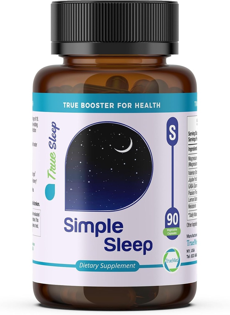 Doplněk pro podporu spánku Přírodní relaxace, Vzorec Magnesium Glycinát, Valerian Extract, GABA, Melatonin, Vášeň Květiny, Lemon Balm & Podpora klid a zlepšení kvality spánku 90 Kapsle