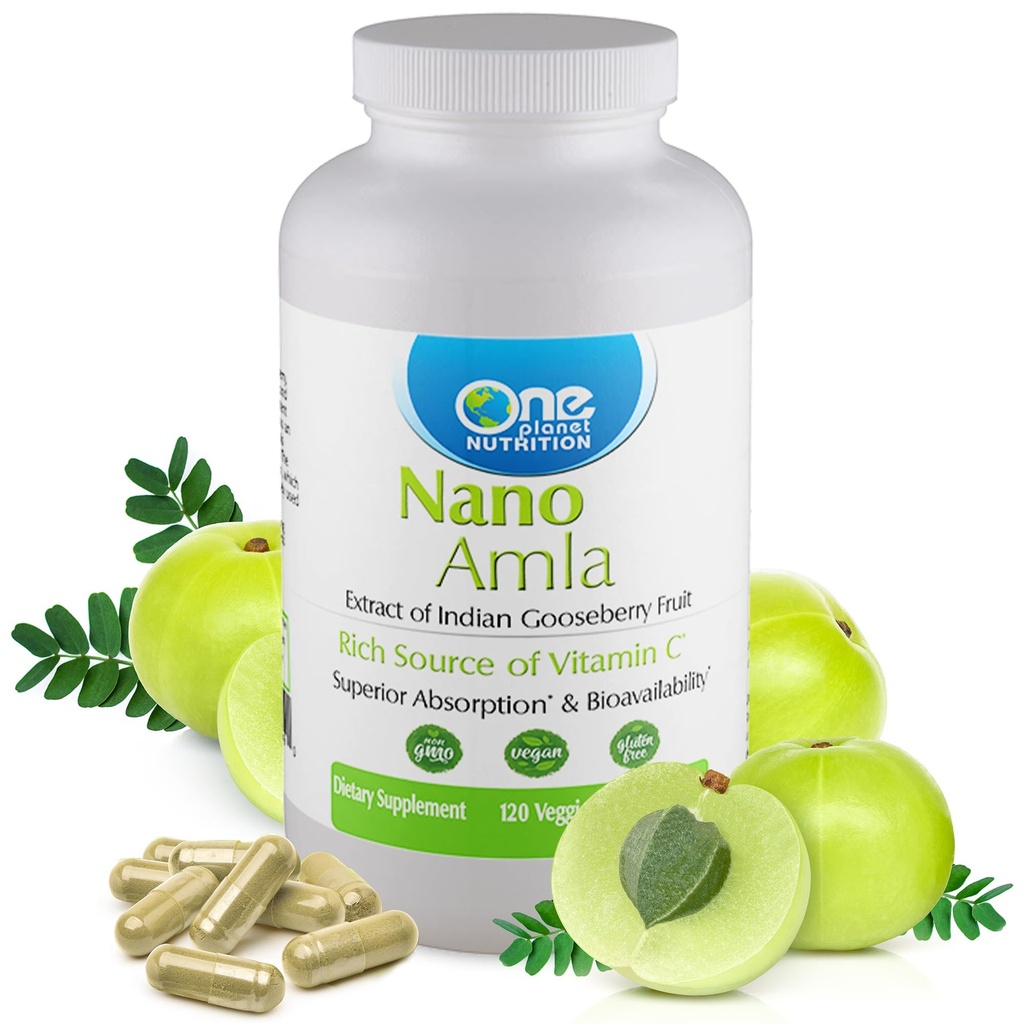 One Planet Nutrition Nano Amla 500 mg Veggie Capsules (120 Servings), Amla Fruit Extract, High in Vitamin C for Collagen Production & Imunitation Support, Non- GMO, Vegan, gluten- Free