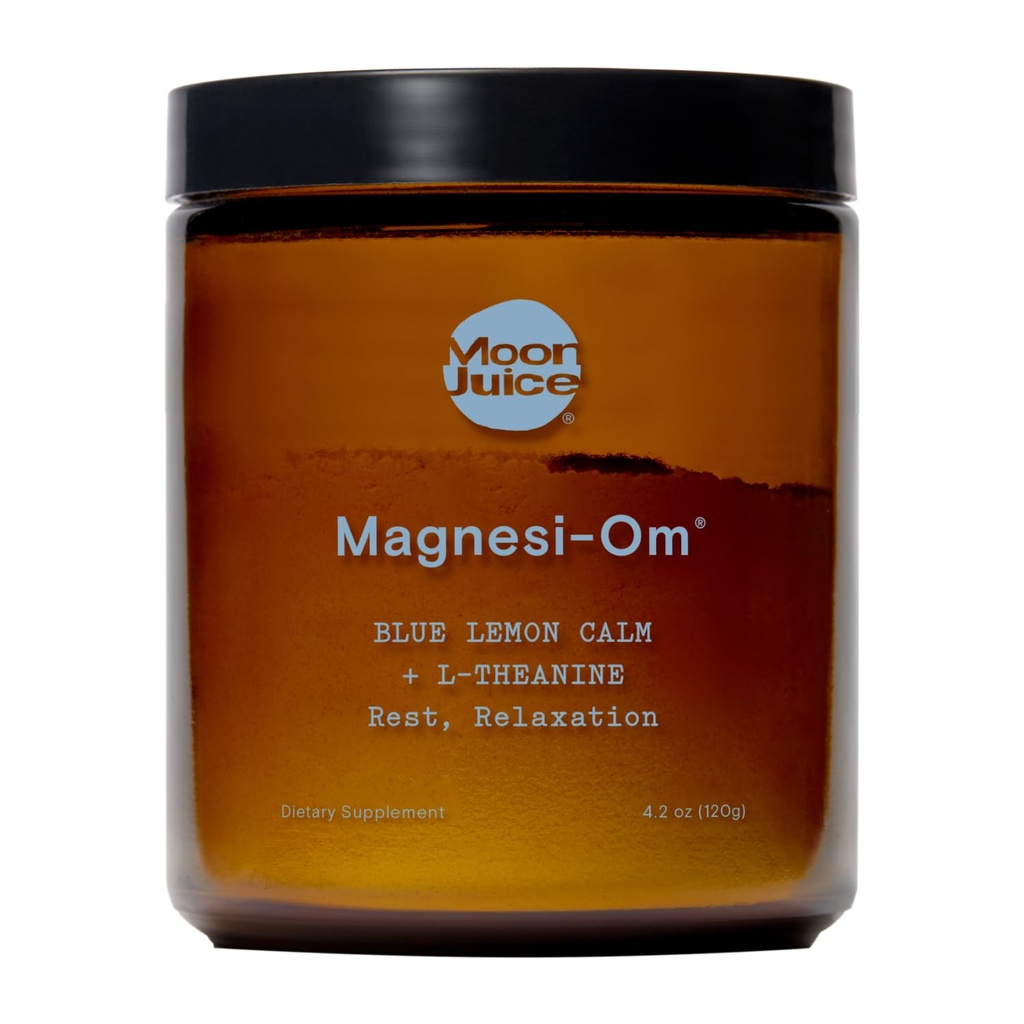 Moon Juice Magnesi- Om Magnesium Powder Supplement - Chelated Magnesium Complex + L- Theanine Blend for Rest, Relaxation & Regularity - Vegan, Non- GMO & No Sugar, Blue Lemon, 3.7 oz, 30 Sevenings