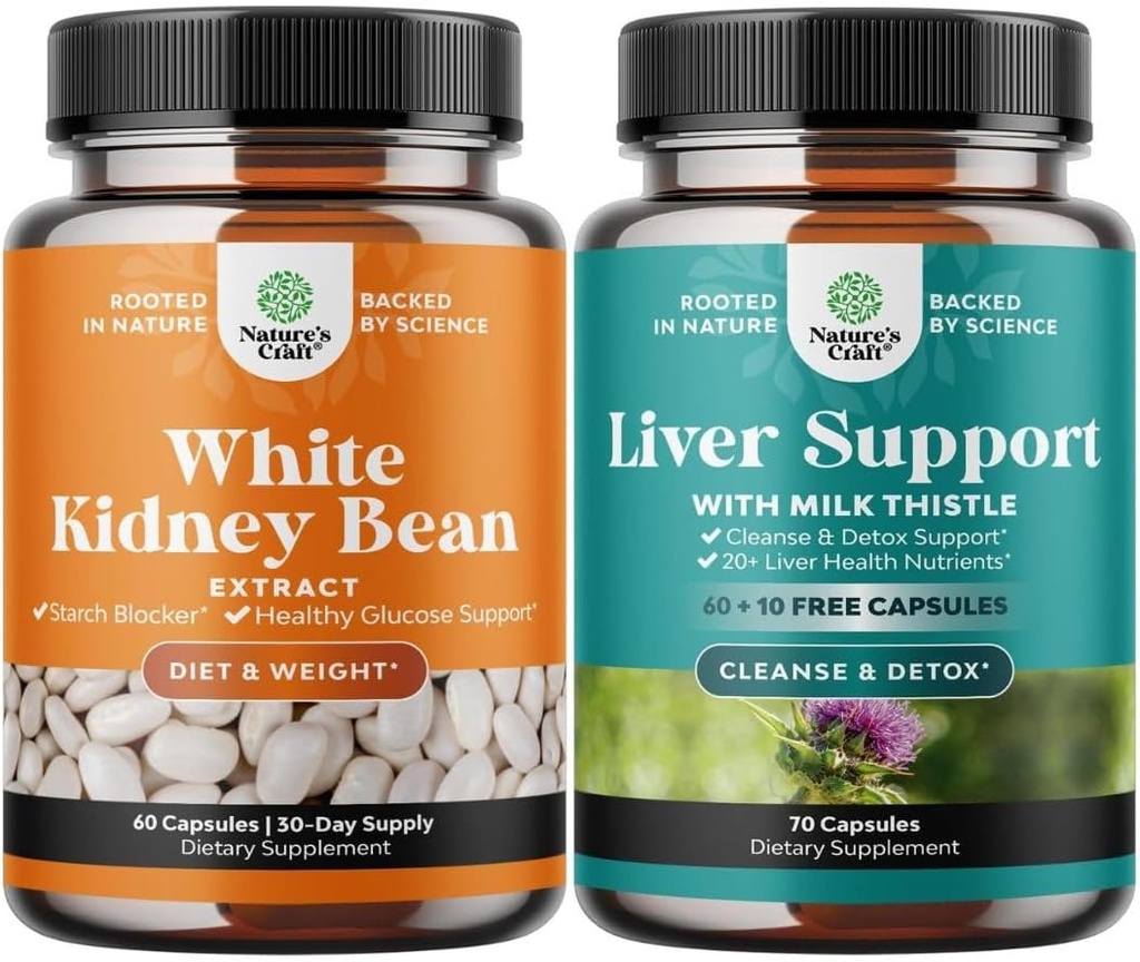 Bundle of Natural White Ledney Bean Extract - Stravovací zdraví Dietní Vláknina a Workout Dodatek a vyčištění jater a Detox & Opravy Formule - Bylinné Játra Supplement s mléčným bodlákem