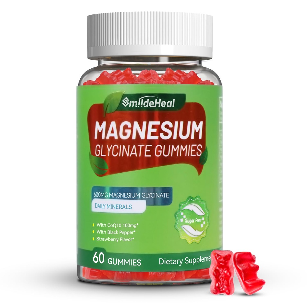 Glycinát hořečnatý 600 mg pro ženy a muže, s magnesium- L-Threonátem 300mg, CoQ10 a Black Pepper, Vegan (60 Počet)