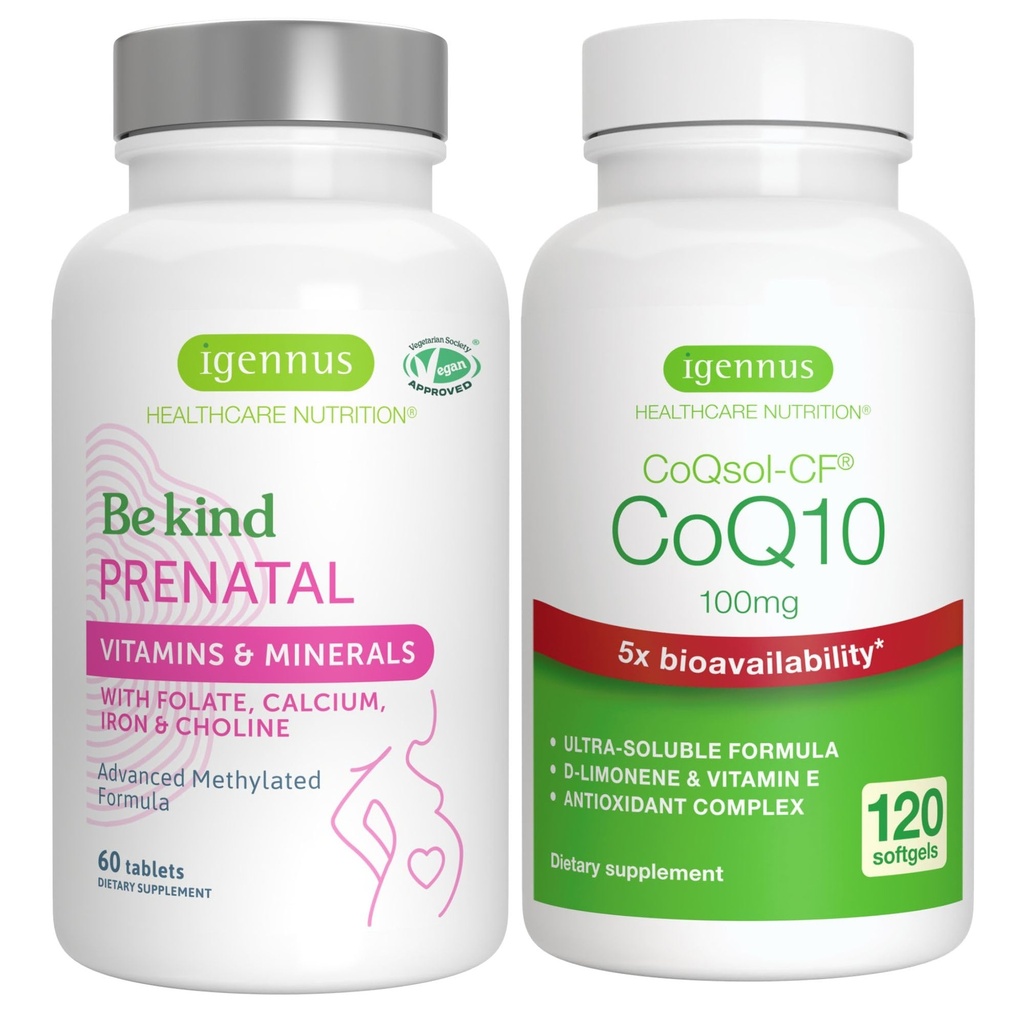 Advanced Prenatal Multivitamin + High Absorption CoQ10 100mg 120 Softgels Podpora těhotenství Bundle od Igennus