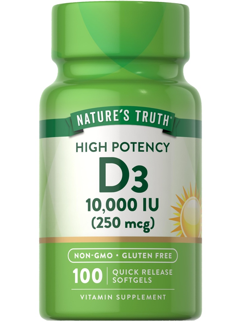 Nature 's Truth D3 Vitamin 10.000 IU Softgels Dodatek 124; 100 Počet 124; High potency Formule 124; Non- GMO a gluten zdarma