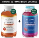 Bezcukrový vitamin D3 K2 Gummie (60 Gummies) a bezcukrová Extra síla Magnesium Gummies (180 Gummies), Vitamin D3 Gummies 5000 IU + K2 MK7 80 mcg, Magnesium Citrát Gummies 500 mg
