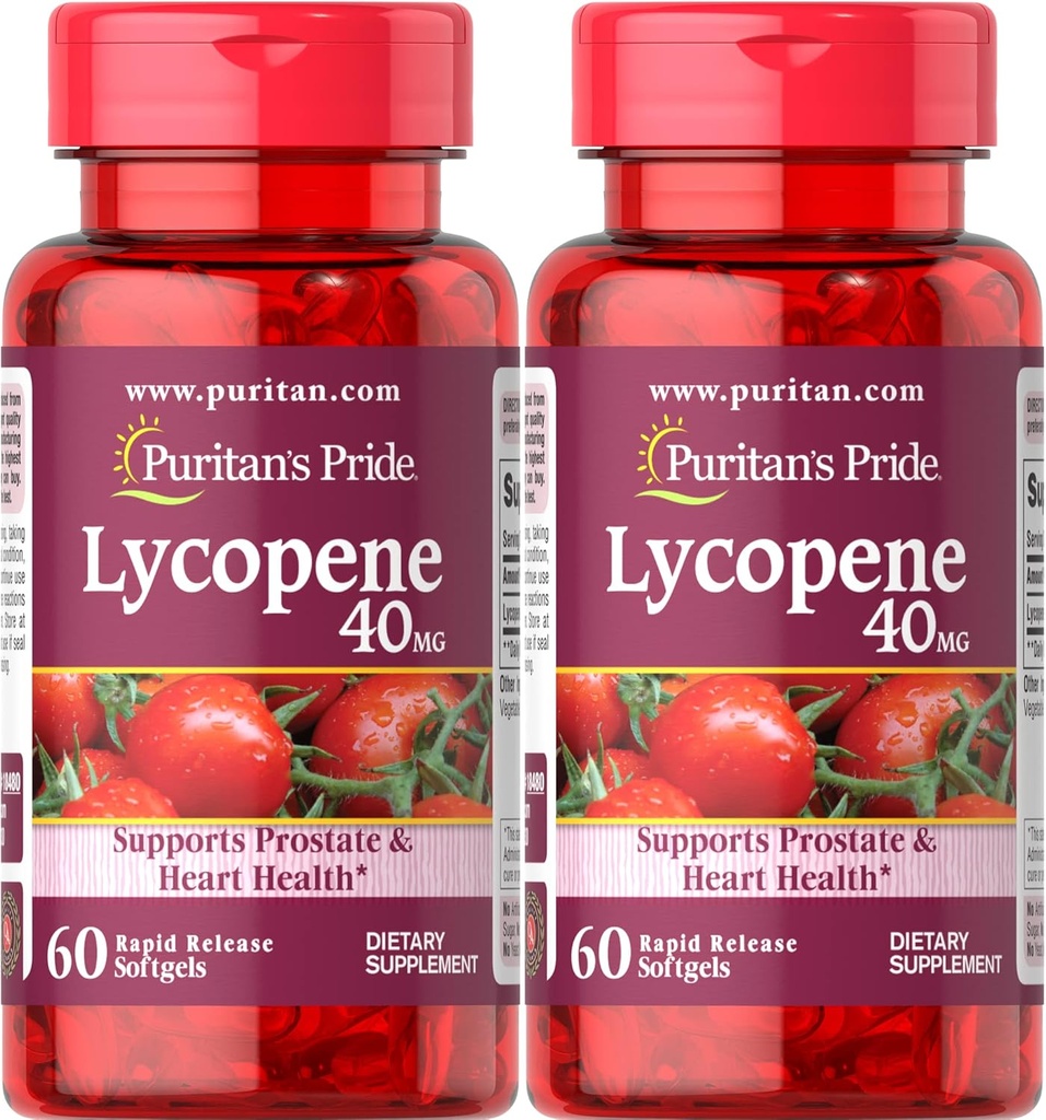 Puritan 's Pride Premium Lycopen 40mg, Dietní dodatek pro prostatu, antioxidant, srdce zdraví, a celková zdravotní podpora, 2 měsíce dodávky, 60 Rychlé uvolnění Softgels, 2 Pack