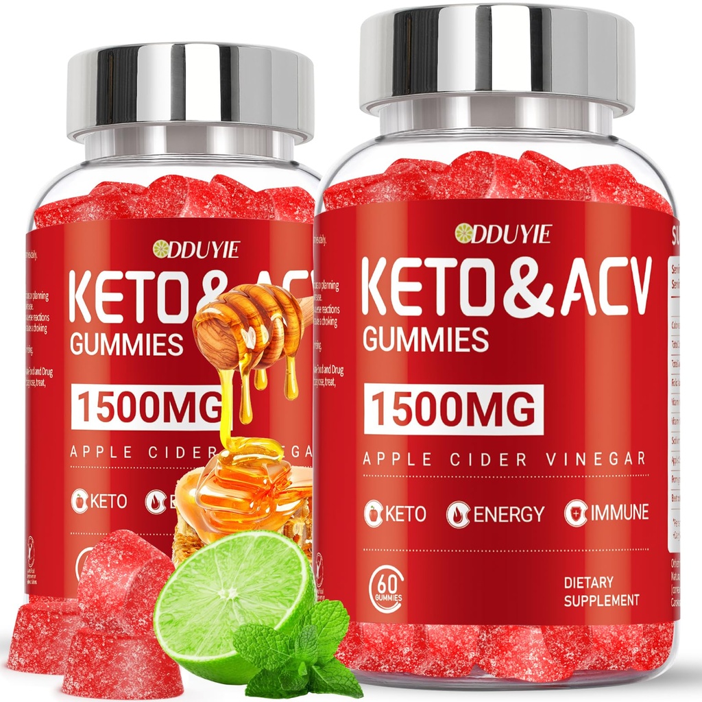 Keto ACV Gummies - 1500mg Jablečné octové gumy s granátovým želé a vitamínem B12 B6 - Lemon Honey Flavor - pro muže a ženu - GMO Free & Vegan - 120 Počet
