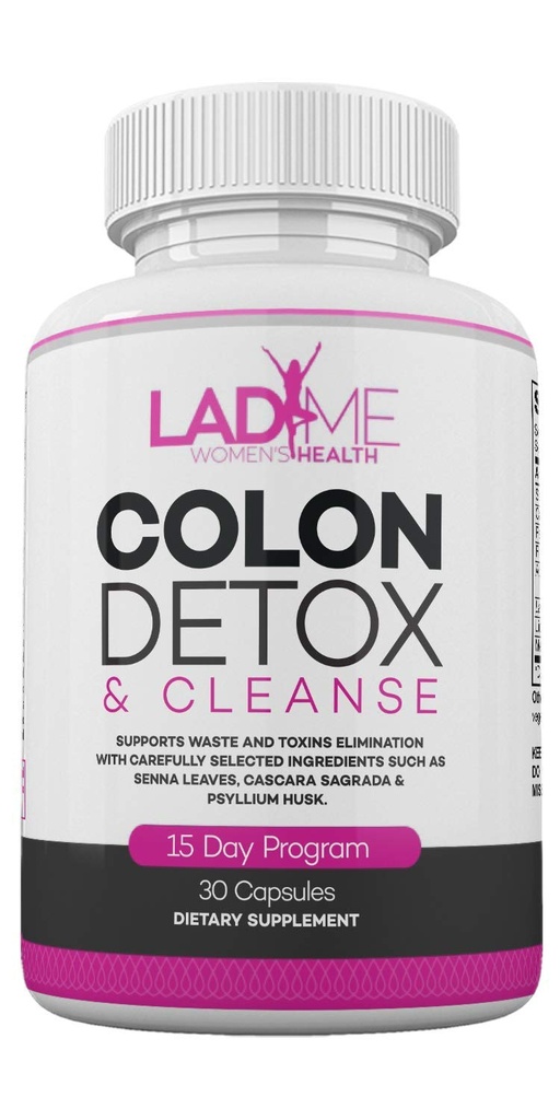 Čistá Colon Cleanse & Detox 15 Day Program - Bylinné laxativní zácpa Relief s Psyllium Husk, Cascara Sagrada & Senna Leaves - Speciální ženy střevní Cleanser Ladyme - 30 Kapsle