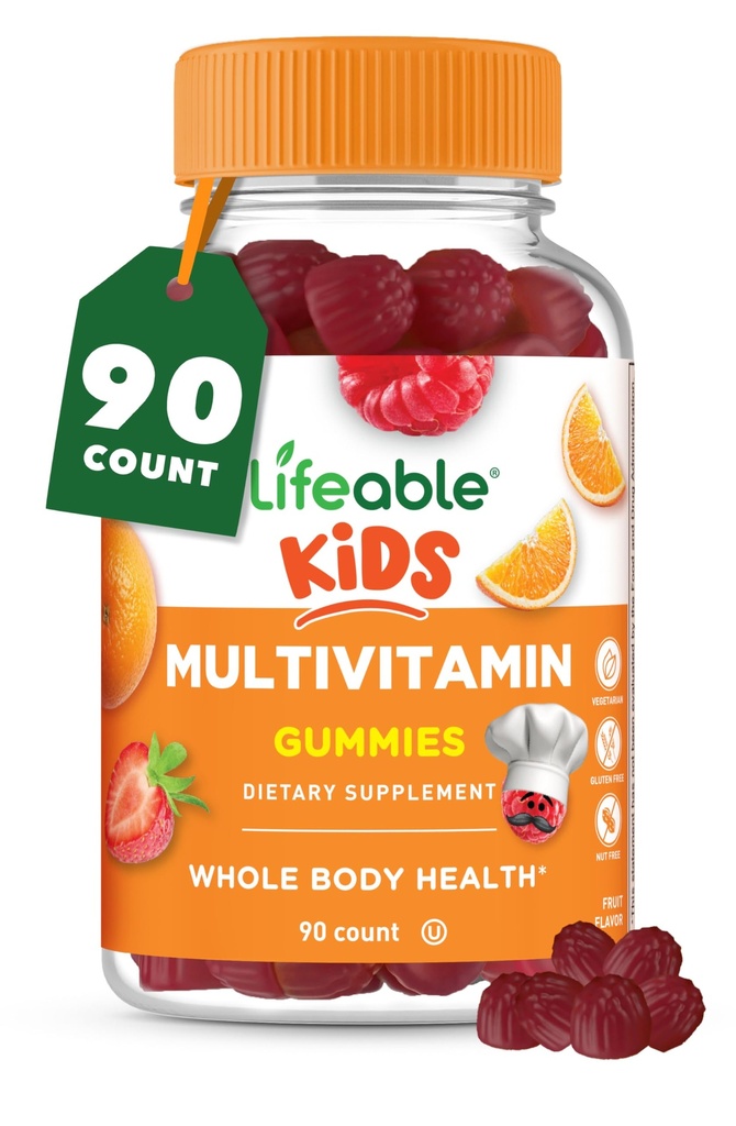 Vitamíny A, C, D, E, B6, B12, zinek, biotin, kyselina listová, jód, niacin 12, pro celkové zdraví těla 124; 90 Gummies
