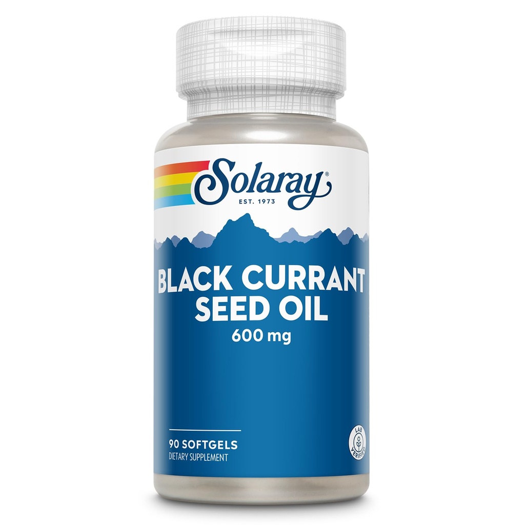 SOLARAY Black Currant Seed Oil 600 mg - Dodávající antioxidanty, kyselina gama linolenová (GLA), kyselina alpha linolenová (ALA) a kyselina linolová (LA) - Podpora zdraví pokožky - 60denní záruka, 90 Serv, 90 Softgels