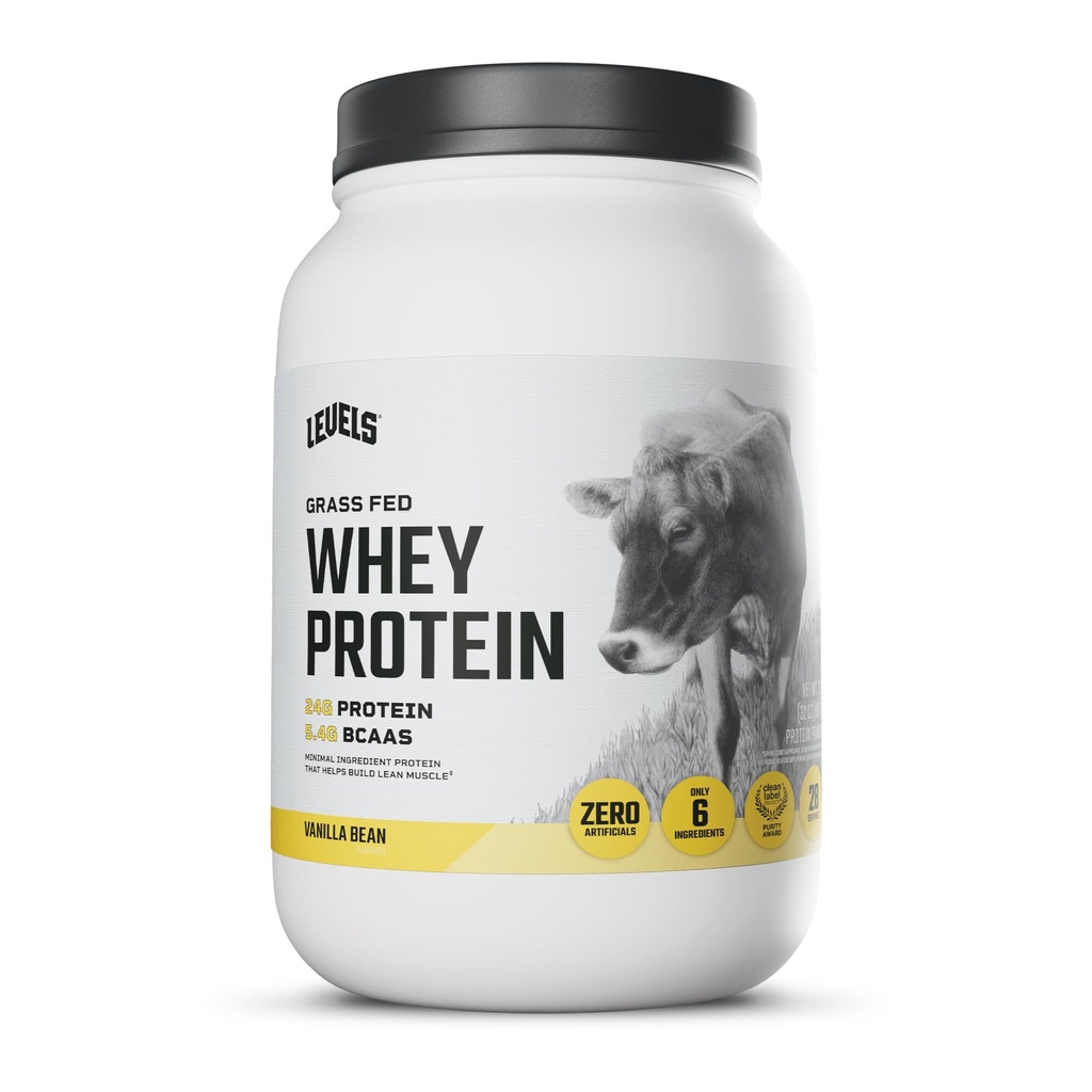 Levels Grass Fed Whey Protein Powder, No Manufaccials, 24G of Protein, Vanilla Bean, 2LB