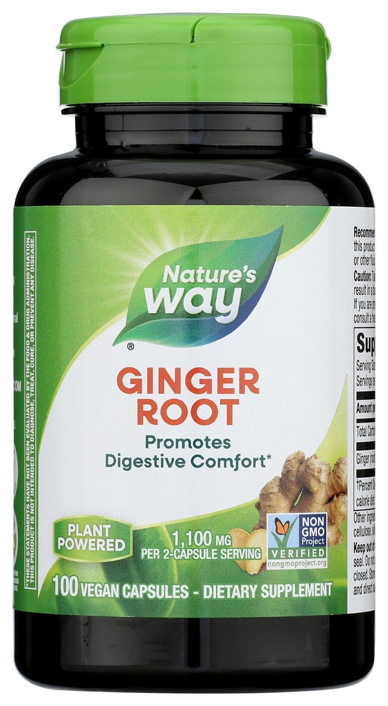Nature 's Way Ginger Root, Promotes Digestive Comfort *, 1,100 mg Per 2- Capsule Serving, Non- GMO Project Ověřený, Vegan, 100 Kapsle