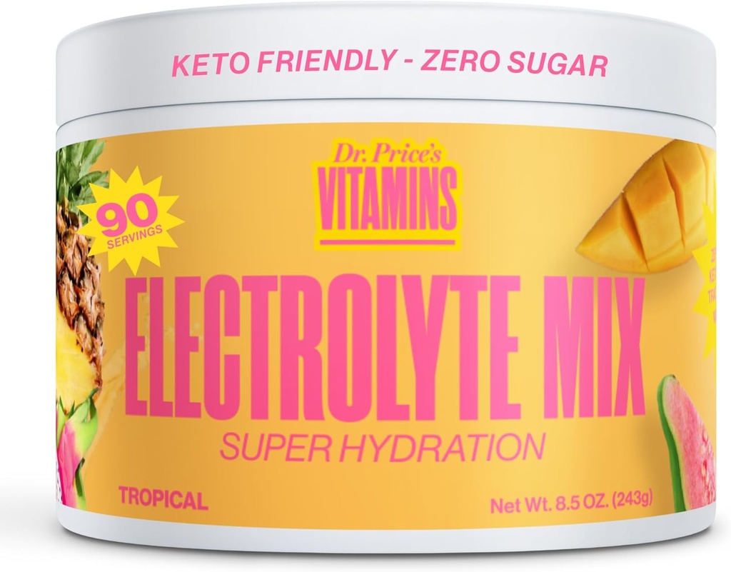 Dr. Price Electrolyte Mix 124; Sugar- Free Hydration Powder s 72 + Stopy Minerály 124; No Cukr, Fast- Rozpouštění Electrolytes Powder Packets 124; Tropické, 90 Služeb