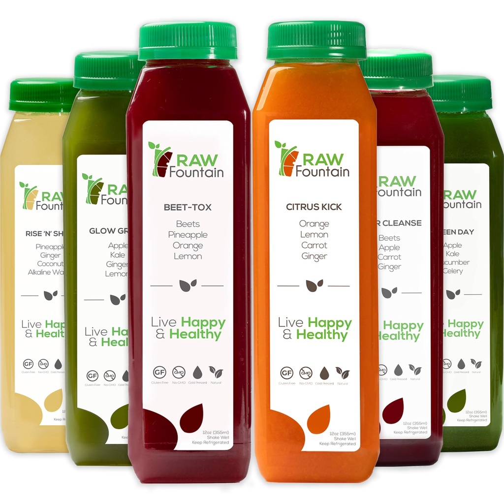 1 den Šťáva Čistota podle syrové fontány, Všechny přírodní syrové Detox Cleanse, Juighting for Body Reset, Studená lisovaná šťáva rychle, Skvělý způsob, jak Jumpstart zdravé stravy 6 lahví 12oz
