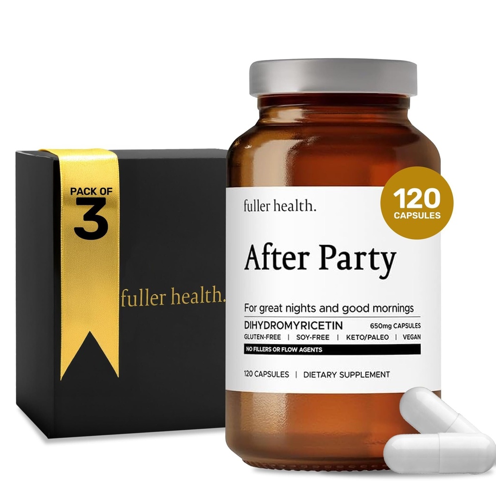Fuller Health After Party DHM Dihydromyricetin dodatek 124; Podporuje játra, metabolismus, energetické úrovně, Post- Celebration Relief 124; Feel Refreshed, 650mg per Pill 124; 3 Lahve, 72 Servings