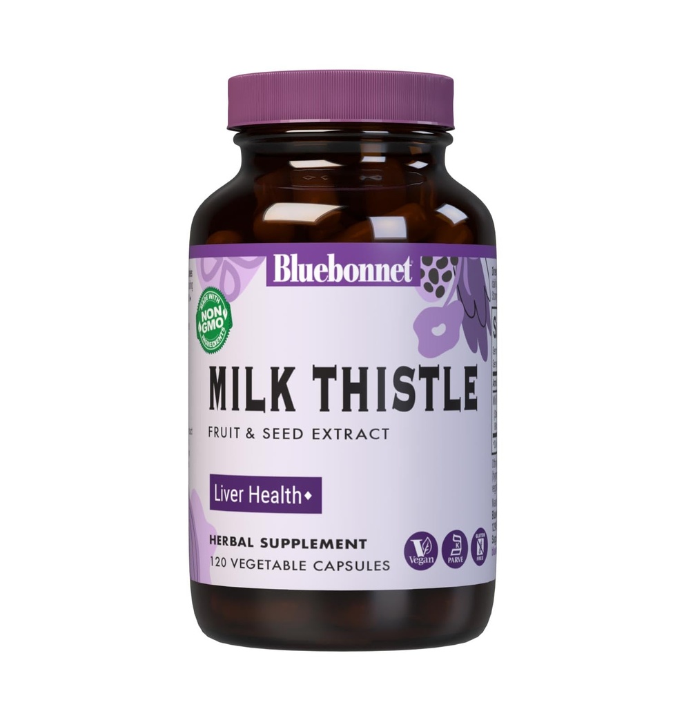 BlueBonnet Nutrition Milk Thistle Fruit & Seed Extract, Heath Health *, Non- GMO, Vegan, Kosher Certified, gluten- Free, Soy- Free, 120 Zeleninové kapsle, 120 Služeb