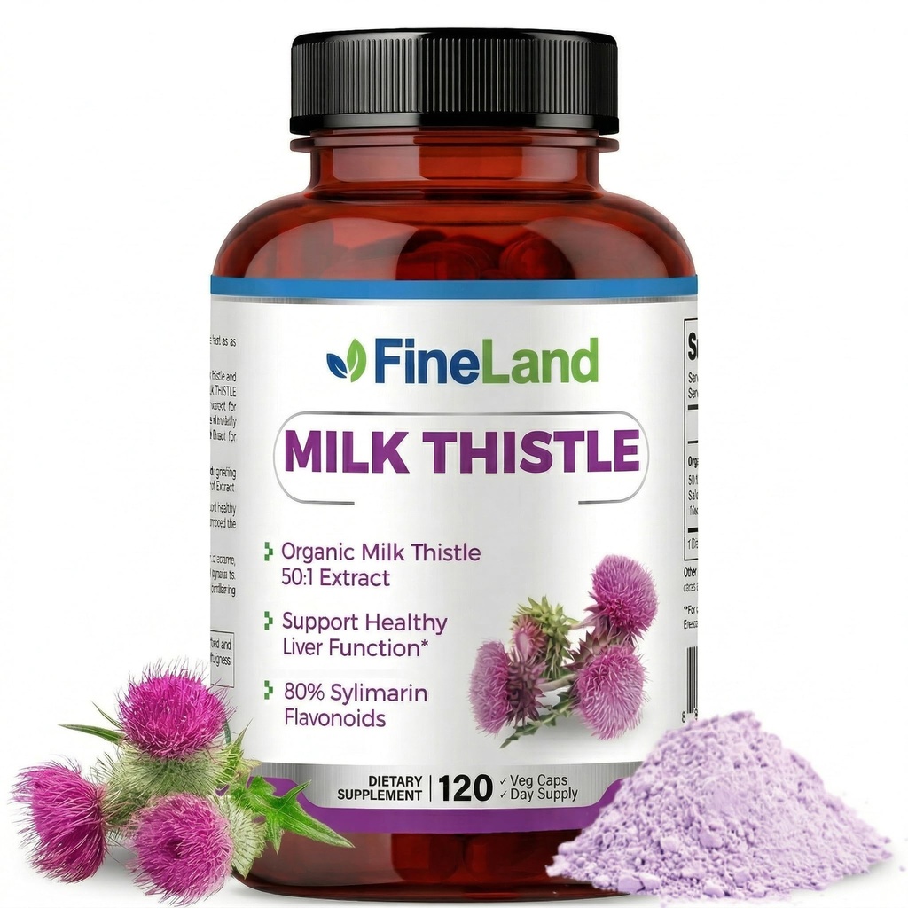 FineLand Milk Thistle Pills 50: 1 Extract - 120 Vegan Kapsle - 20,000 mg Streght with 80% Silymarin Flavonoids - Játra & Antioxidant Support Appropriate 124; 50X Koncentrované semeno extrakt - Non- GMO, Made in USA