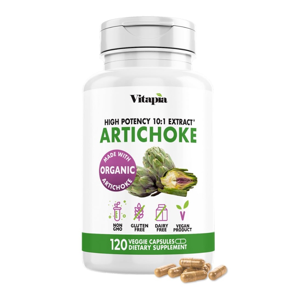 Vitapia Organic Artichode Extract Supplement - Jaterní čištění Detox & Opravy, Zdraví jater, Digestion, Antioxidant Support - 120 Vegan Kapsle, Non GMO, gluten zdarma