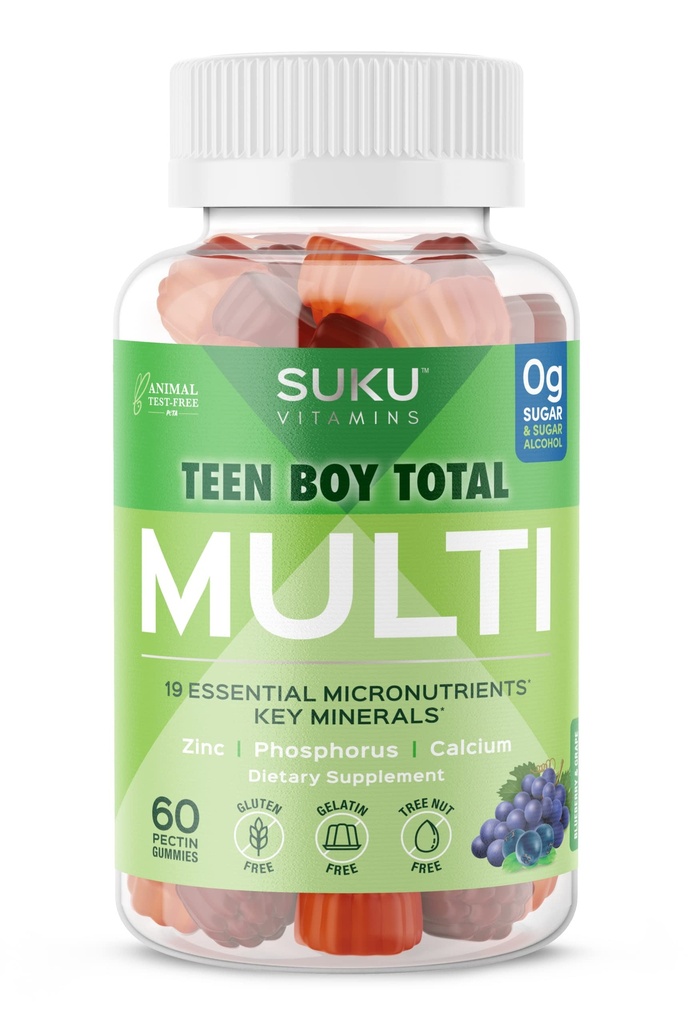 Suku dospívající chlapec Multivitaminové žvýkačky - Vitamíny A, B12, C, D3, E, zinek & biotin - Sugar- Volný vegetariánský dodatek pro energii, růst, imunitní a kostní zdraví - Grape Flavor - 60 Počet