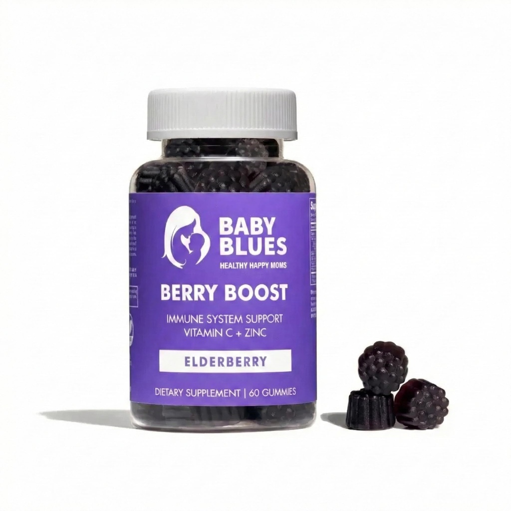 Baby Blues Berry Boost pro matky, Imunita Elderberry Gummies Imunitní Supplement s vitamínem C a zinkem pro dospělé, Non- GMO imunitní systém Vitamíny Booster Vegan Gluten zdarma Gummies, 60ks