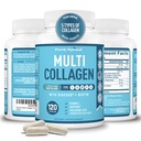 Premium Multi kolagen Peptidy (typy I, II, II, V, X) - Kolagenové pilulky pro péči o pleť, růst vlasů, nehty & spony - Vitamin C, Hyaluronická kyselina, Biotin, Lepek zdarma - 120 Kolagenové kapsle