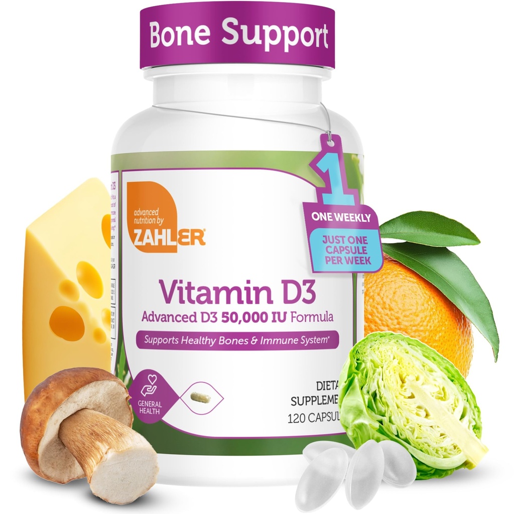 Zahler - Advanced Vitamin D3 50000 IU tobolky (120 Počet) Kosher Vegetarian Friendly Vitamin D pro imunitní podporu, kosti, zuby a svalové zdraví - Týdenní D3 vitamin- Easy Swallow Vitamin D3.
