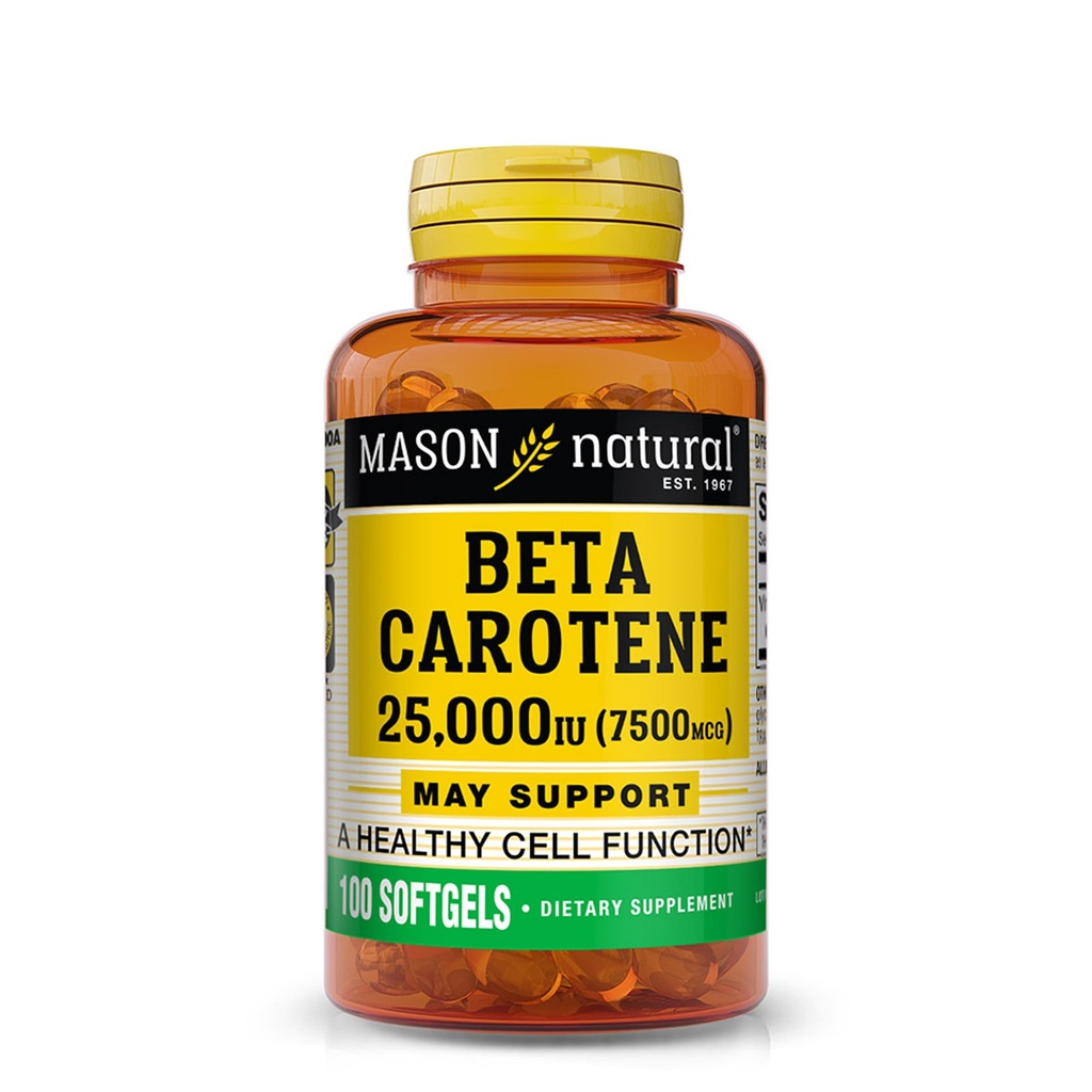 MASON NATURAL Vitamin A Beta karoten 25 000 IU - podporuje zdravé vidění, buněčnou funkci a imunitní funkci, 100 Softgels