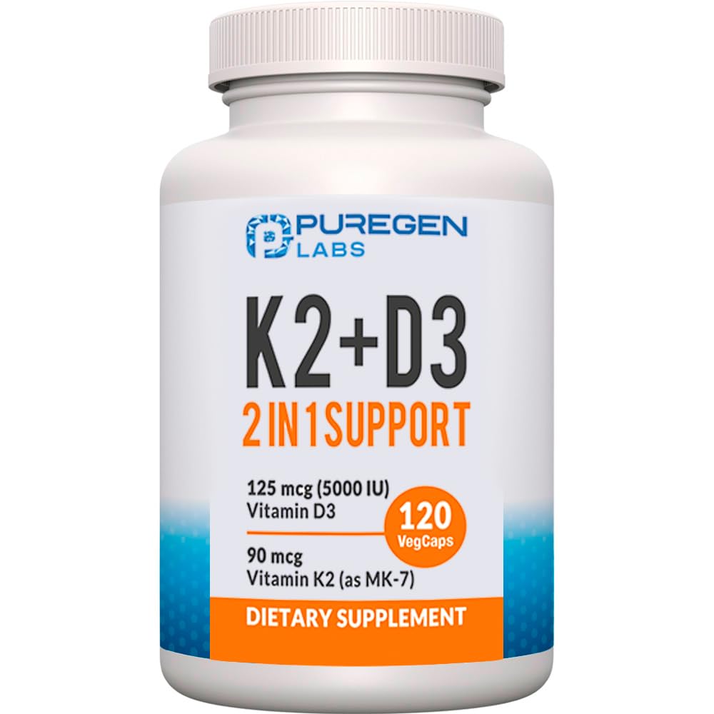 2 in 1 High Potency Formule 90mcg Vitamin K2 (MK7) a 5000 IU Vitamin D3 Dodatek I Non- GMO Formule, Snadno polykat vitamin D & K Komplex, 120 Kapsle I 4- Měsíční dodávka