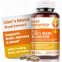 Bold Botanica Lion 's Mane Houba Kapsle - 100% Plodující tělo - Koncentrované organické Lion' s Mane Extrakts - Nootropic Brain Health - Paměť, Mood, Imunitní podpora - 60 Vegan Kapsle