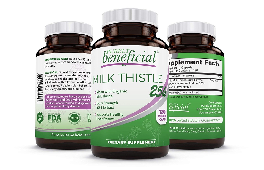 Purely prospěšné organické mléko Thistle Kapsle, 50: 1 Mléko Thistle Extract, Játra Čistota & Antioxidant Support, 120 Veg Kapsle, Vegan & Non- GMO