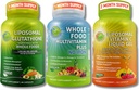 Denní imunní, antioxidant a energetická podpora Bundle - Liposomal Glutathione 500 mg s Whole Foods + Liposomal Vitamin C 1100mg Tekutý gel + Vegan Celé jídlo Multivitamin Bez železa