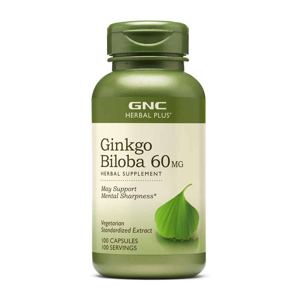 GNC Bylinný Plus Ginkgo Biloba 60mg Dodatek, Vegetariánské, Podporuje duševní ostrost, 100 Služeb