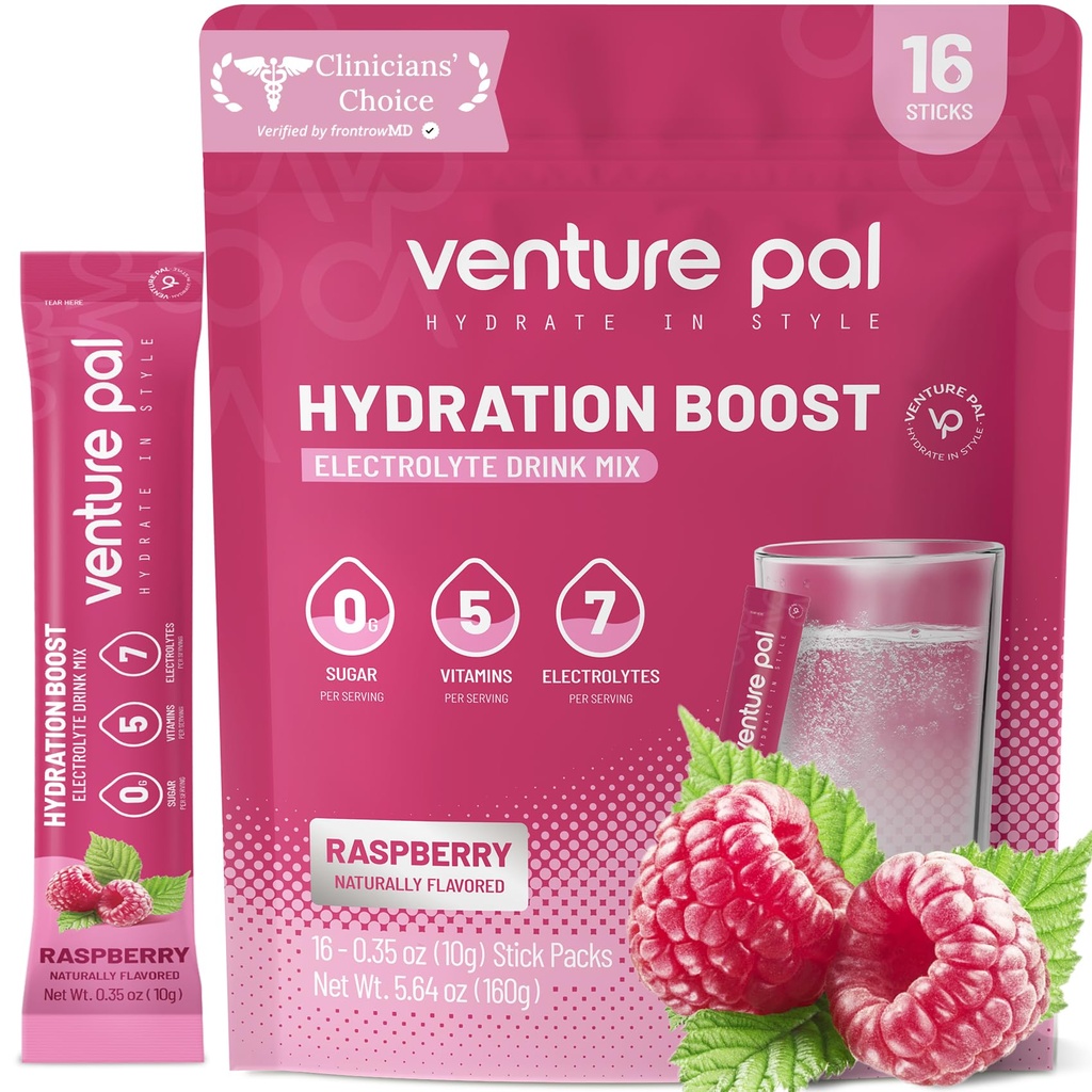 Venture Pal Sugar Free Electrolyte Powder Packets - Liquid Daily IV Drink Mix for Rapid Hydration & Party Recovery 124; 5 Vitamíny & 7 Electrolytes 124; Keto Friendly French 124; Non- GMO French 124; Certified Vegan French 124; 16 Sticks