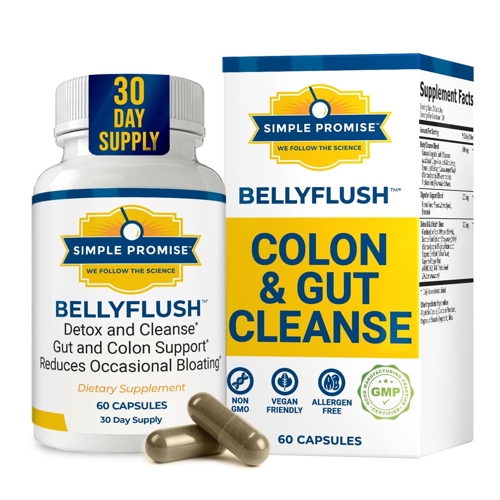 BellyFlush - Gentle Colon & Gut Cleanse dodatek s mlékem Thistle & Bentonit Clay - Podporuje zácpu, Debloat, Digestive Detox & Flushing - 60 Kapsle