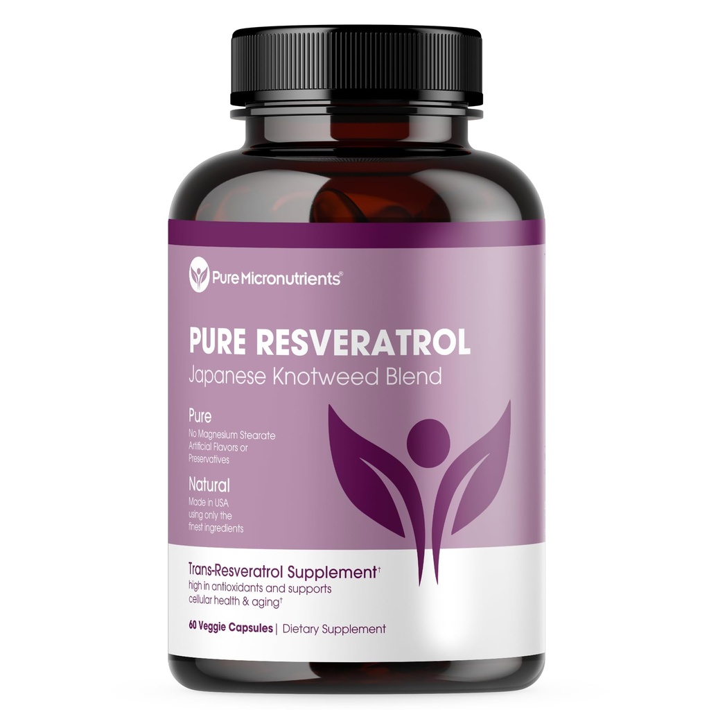 Pure Resveratrol Dodatek - Extra síla 600mg Trans- Resveratrol Per Serve - pro srdce, kognitivní, imunitní zdravotní podpora - Očištěné a biologicky dostupné - 60 Vegan Caps