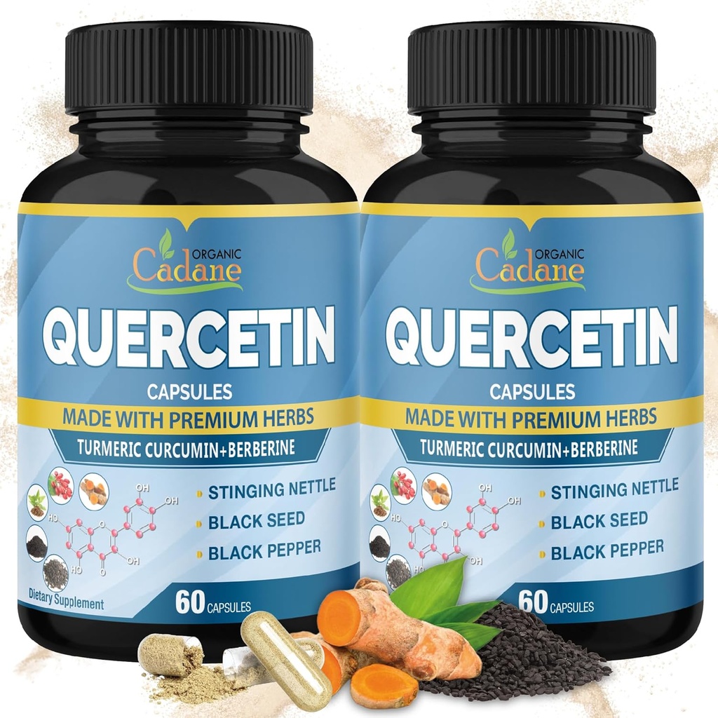 Organické Cadane 2 Packs Quercetin doplňky Kapsle, 6in1 s turmeric, Berberine, žihadlo, černé semeno, černý pepř - podporuje imunitní systém - 4 měsíce Dodávka