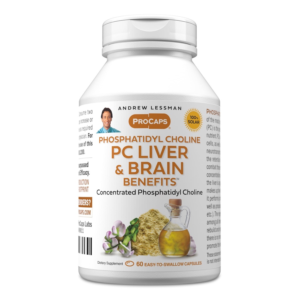 ANDREW LESSMAN PC Játra a mozek Výhody 60 Softgels - Fosfatidyl Cholin, Nejdůležitější stavební blok pro zdravé játra a mozek struktury, Funkce. Žádné přísady. Snadné pro polykání