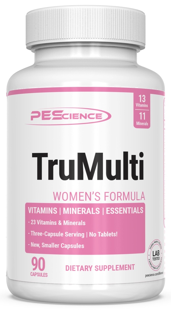 PEScience TruMulti Multivitamin pro ženy se železem, Denní Formule s Premium Vitamin C, D, Zinkový dodatek pro imunitní podporu, Česané minerály, 90 Snadno spolknout kapsle