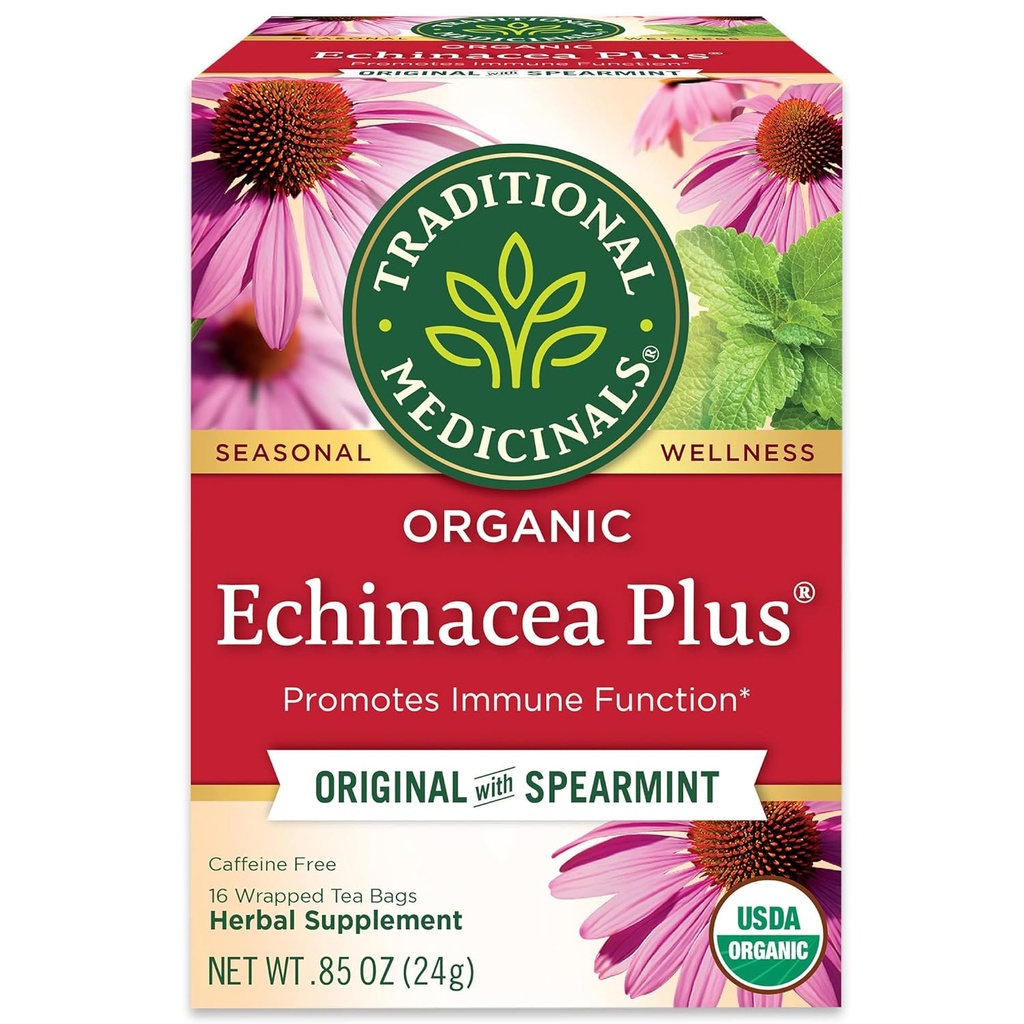 Tradiční léky Organic Echinacea Plus s Spearmint Bylinný čaj, Promotes imunitní funkce, (balení po 1) - 16 Tea Bags